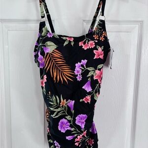 Shade & Shore Floral Black One-Piece Tankini Swimsuit